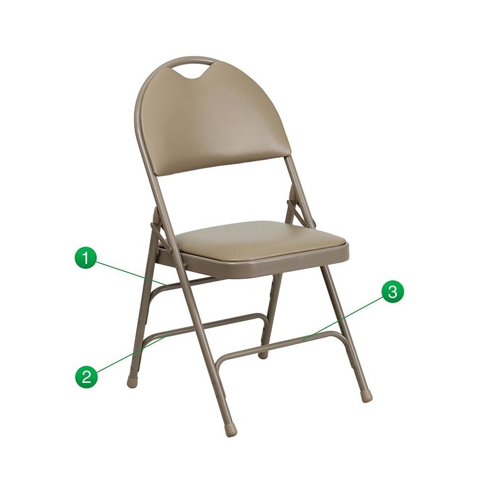 4 Pk. Triple Braced Beige Vinyl Metal Folding Chair with Easy-Carry Handle