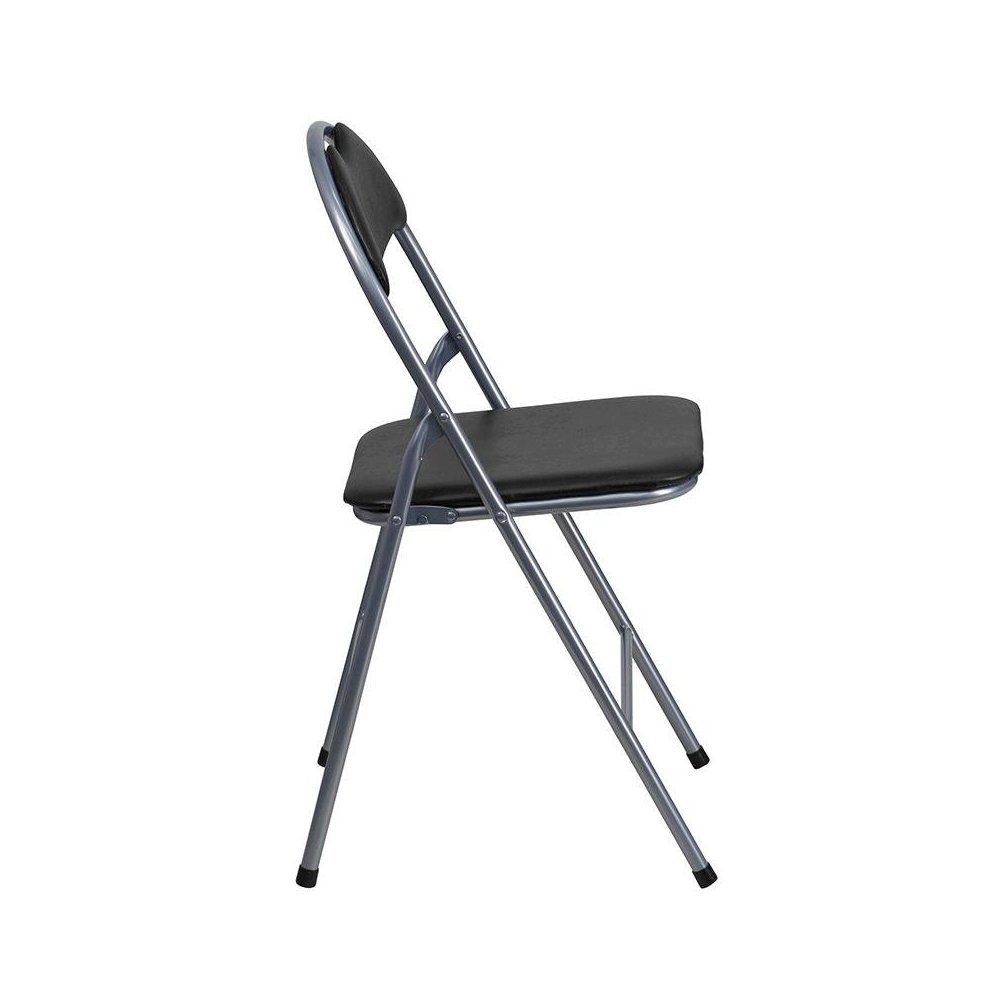 4 Pk. HERCULES Series Black Vinyl Metal Folding Chair with Carrying Handle