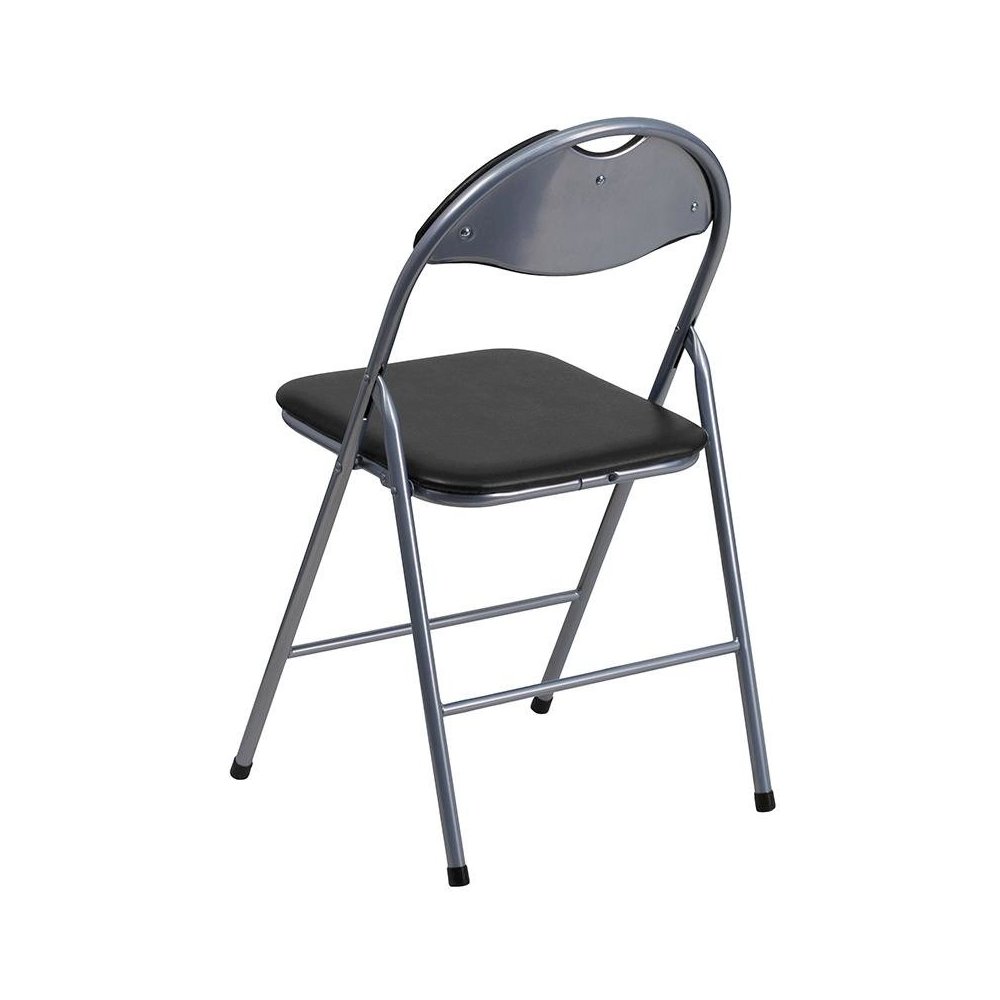 4 Pk. HERCULES Series Black Vinyl Metal Folding Chair with Carrying Handle