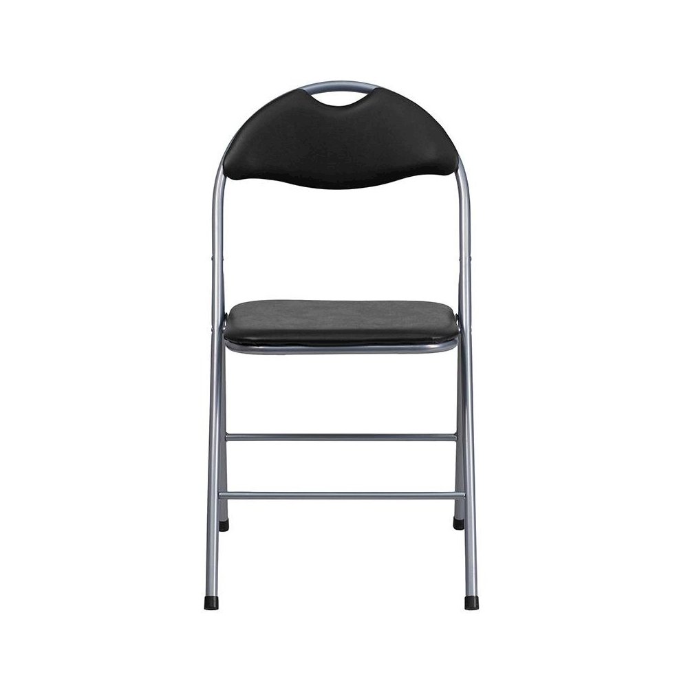 4 Pk. HERCULES Series Black Vinyl Metal Folding Chair with Carrying Handle