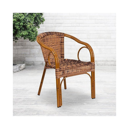 Burning Brown Rattan Patio Chair-Dark Red Bamboo-Aluminum Frame pack of 3
