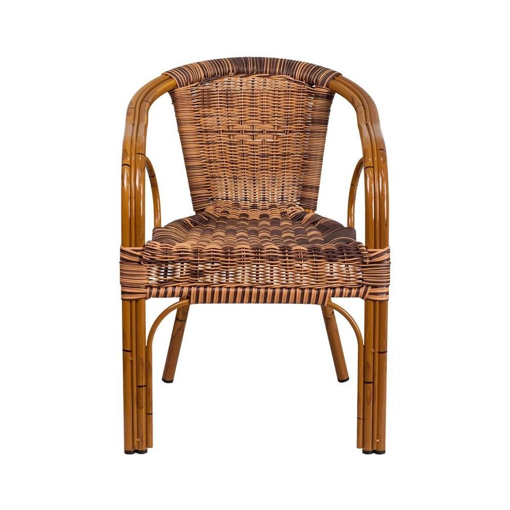 Burning Brown Rattan Patio Chair-Dark Red Bamboo-Aluminum Frame pack of 3