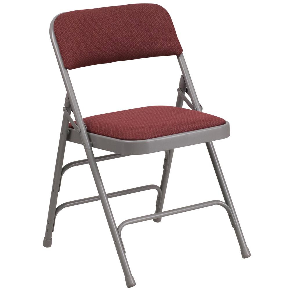 HERCULES Series Curved Triple Braced & Double Hinged Burgundy Patterned Fabric Metal Folding Chair