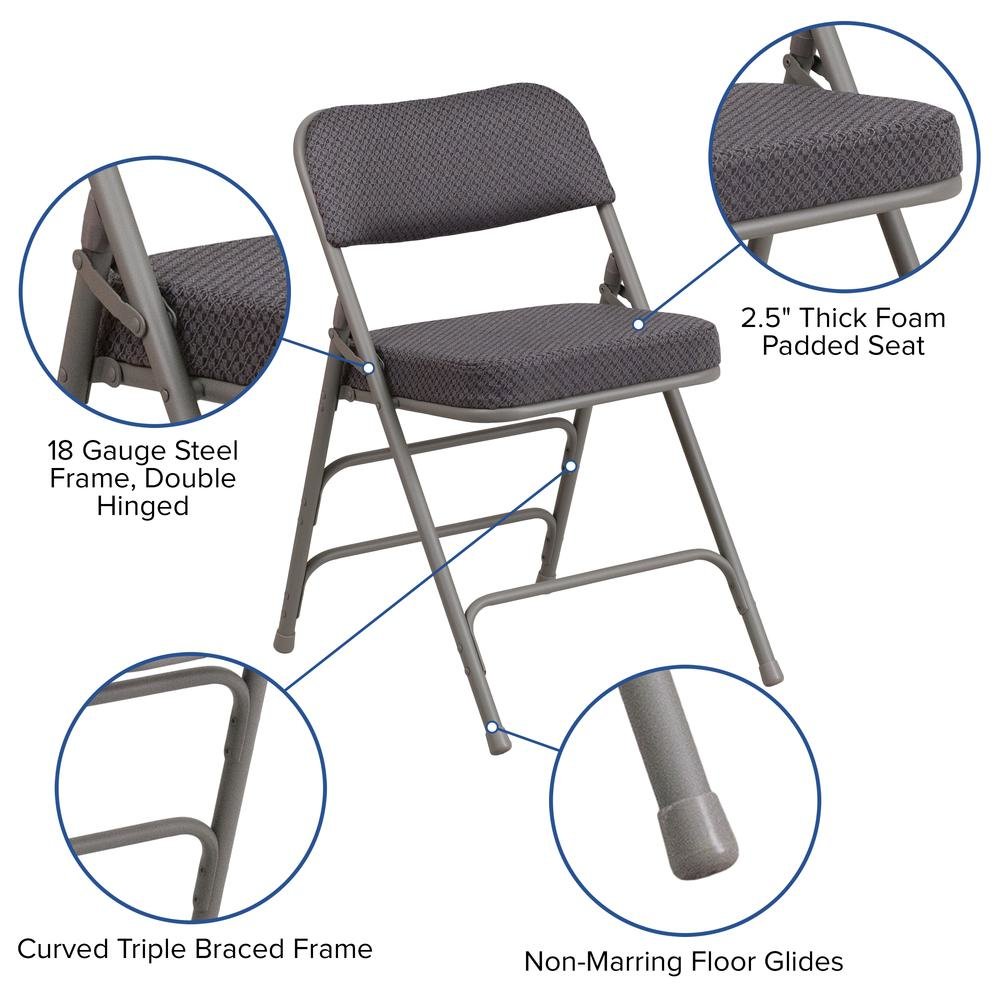 HERCULES Series Premium Curved Triple Braced & Double Hinged - Gray Fabric Metal Folding Chair
