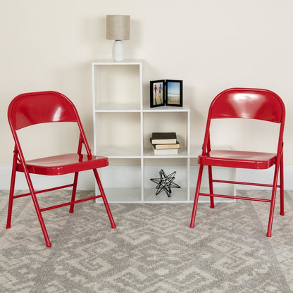 HERCULES Series Double Braced Red Metal Folding Chair