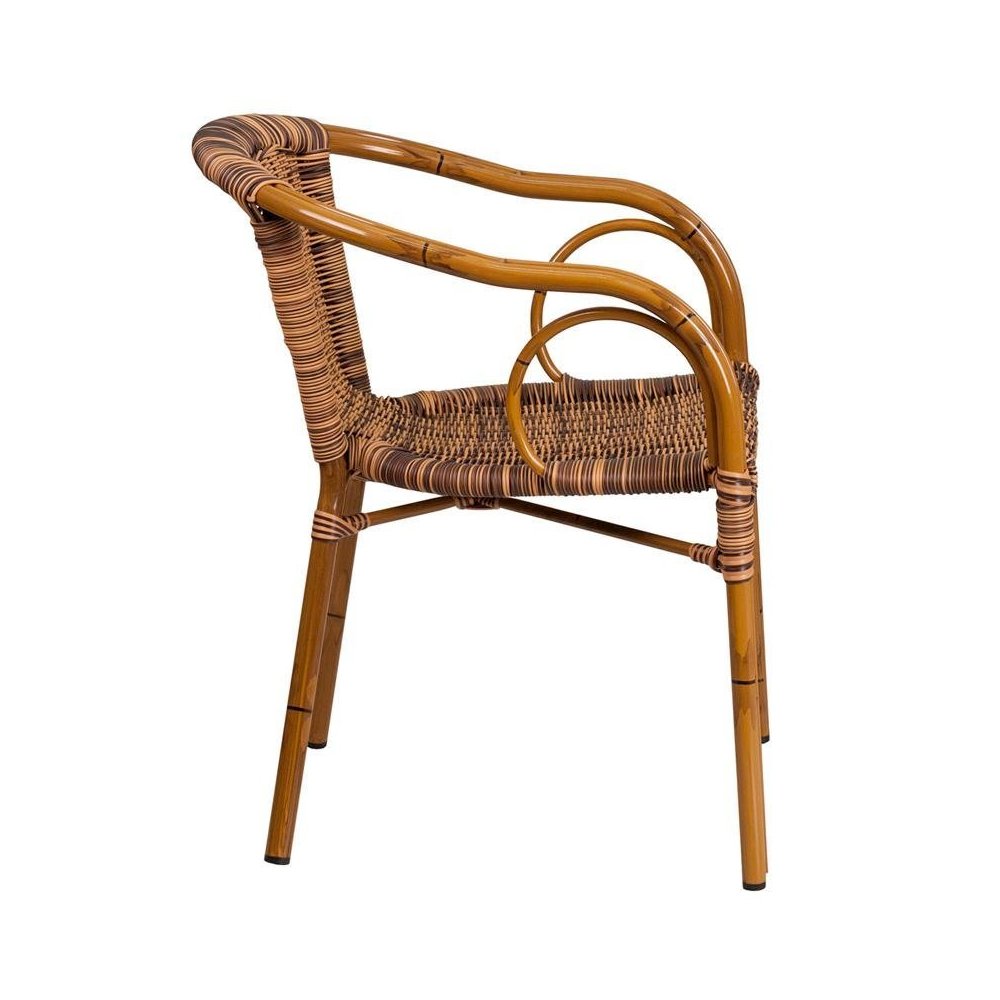 Burning Brown Rattan Patio Chair-Dark Red Bamboo-Aluminum Frame pack of 3