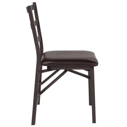 HERCULES Series Brown Folding Ladder Back Metal Chair with Brown Vinyl Seat