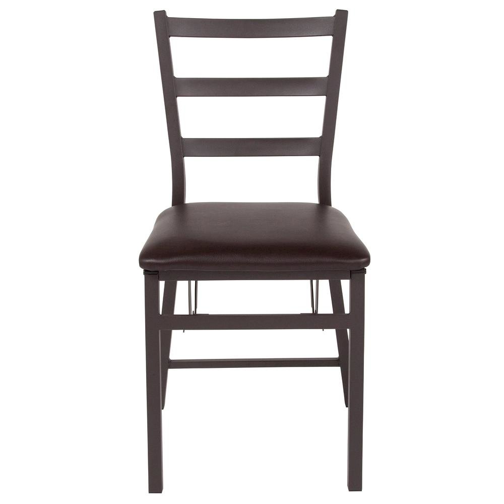 HERCULES Series Brown Folding Ladder Back Metal Chair with Brown Vinyl Seat