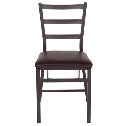 HERCULES Series Brown Folding Ladder Back Metal Chair with Brown Vinyl Seat
