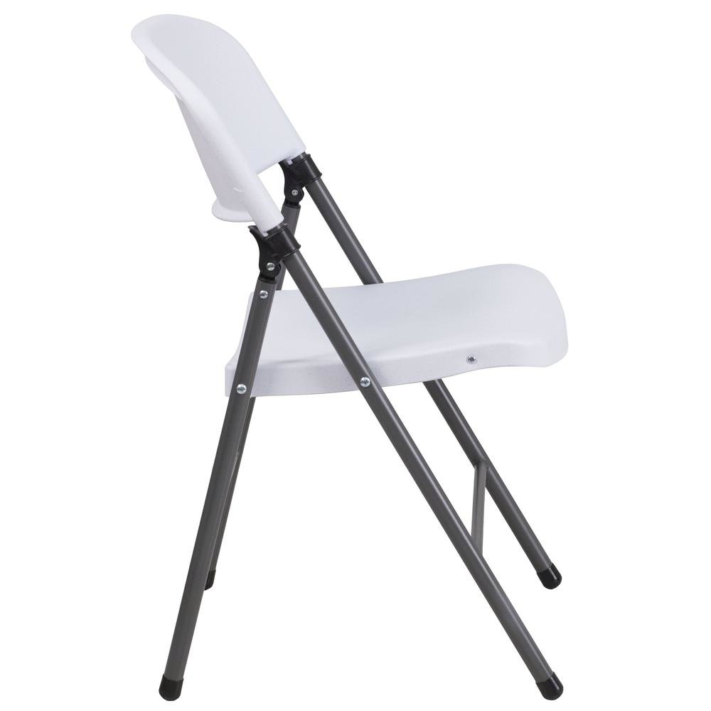 HERCULES Series 330 lb. Capacity Granite White Plastic Folding Chair with Charcoal Frame
