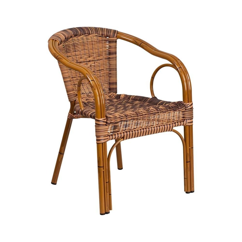 Burning Brown Rattan Patio Chair-Dark Red Bamboo-Aluminum Frame pack of 3