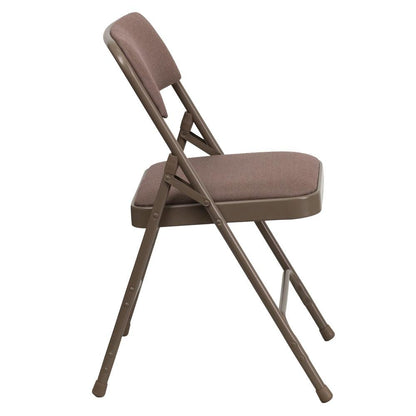 HERCULES Series Curved Triple Braced & Double Hinged Beige Fabric Metal Folding Chair