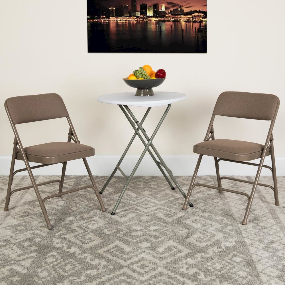 HERCULES Series Curved Triple Braced & Double Hinged Beige Fabric Metal Folding Chair