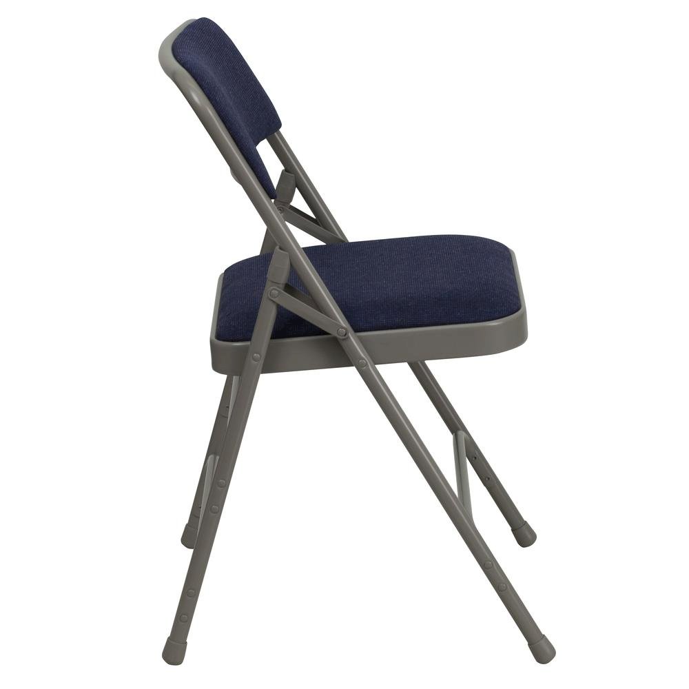 HERCULES Series Curved Triple Braced & Double Hinged Navy Fabric Metal Folding Chair