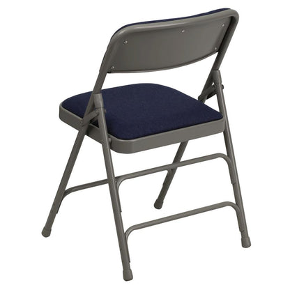 HERCULES Series Curved Triple Braced & Double Hinged Navy Fabric Metal Folding Chair
