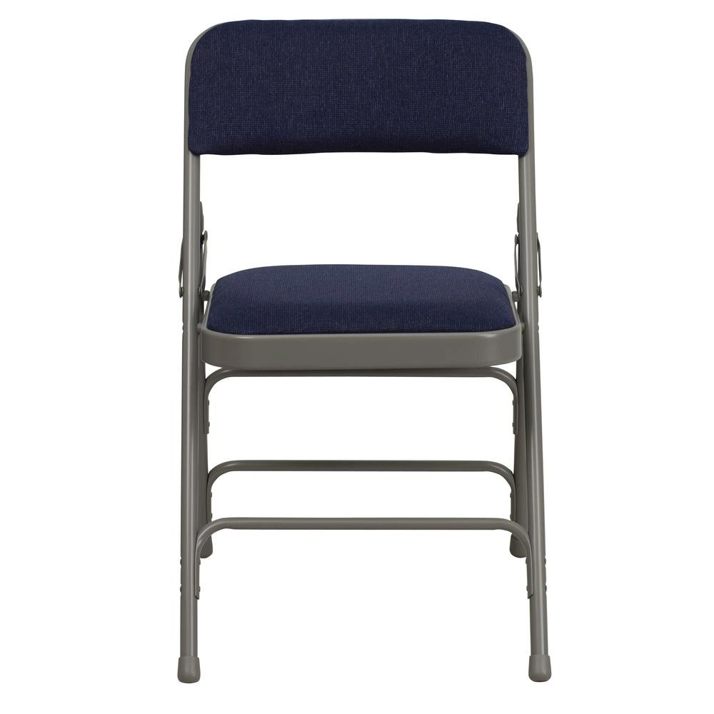 HERCULES Series Curved Triple Braced & Double Hinged Navy Fabric Metal Folding Chair