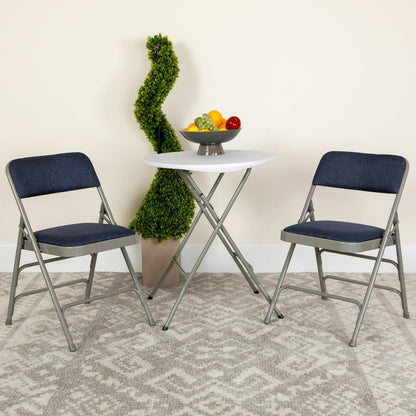 HERCULES Series Curved Triple Braced & Double Hinged Navy Fabric Metal Folding Chair