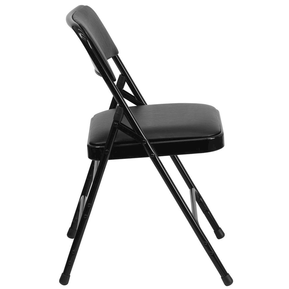 HERCULES Series Curved Triple Braced & Double Hinged Black Vinyl Metal Folding Chair