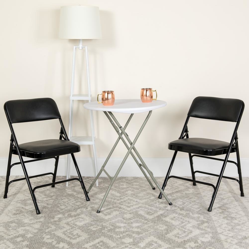 HERCULES Series Curved Triple Braced & Double Hinged Black Vinyl Metal Folding Chair