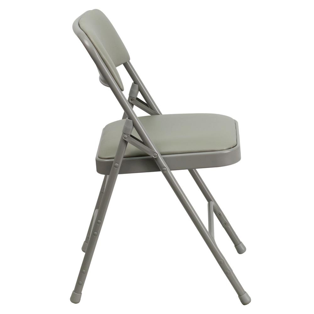 HERCULES Series Curved Triple Braced & Double Hinged Gray Vinyl Metal Folding Chair