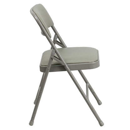 HERCULES Series Curved Triple Braced & Double Hinged Gray Vinyl Metal Folding Chair