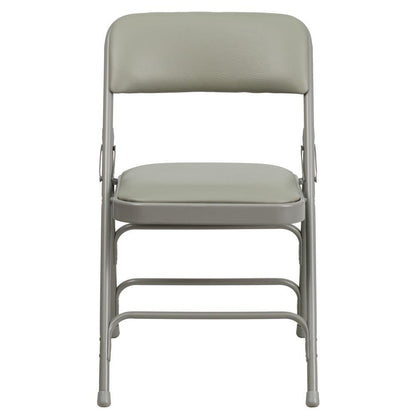 HERCULES Series Curved Triple Braced & Double Hinged Gray Vinyl Metal Folding Chair