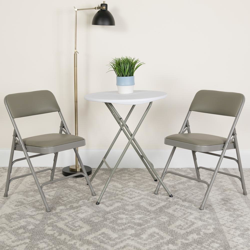 HERCULES Series Curved Triple Braced & Double Hinged Gray Vinyl Metal Folding Chair