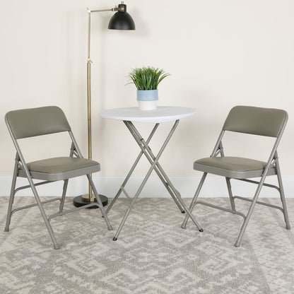 HERCULES Series Curved Triple Braced & Double Hinged Gray Vinyl Metal Folding Chair