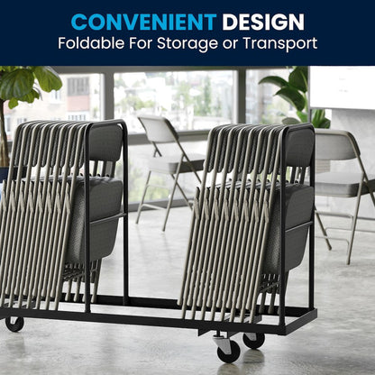 HERCULES Series Premium Curved Triple Braced & Double Hinged Gray Fabric Metal Folding Chair