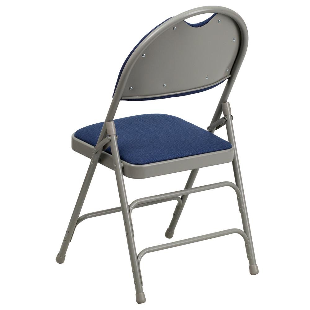 HERCULES Series Ultra-Premium Triple Braced Navy Fabric Metal Folding Chair with Easy-Carry Handle