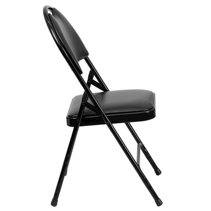 HERCULES Series Ultra-Premium Triple Braced Black Vinyl Metal Folding Chair with Easy-Carry Handle
