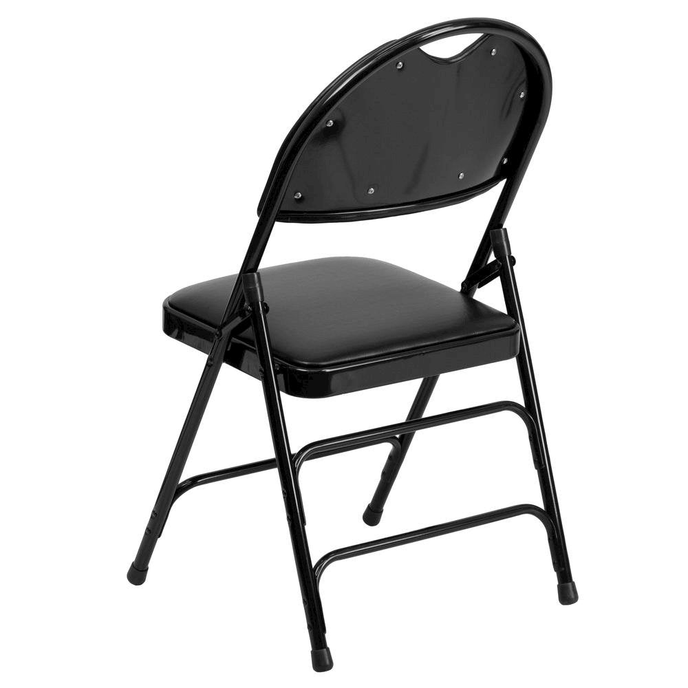 HERCULES Series Ultra-Premium Triple Braced Black Vinyl Metal Folding Chair with Easy-Carry Handle