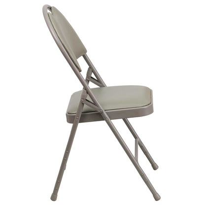 HERCULES Series Ultra-Premium Triple Braced Gray Vinyl Metal Folding Chair with Easy-Carry Handle