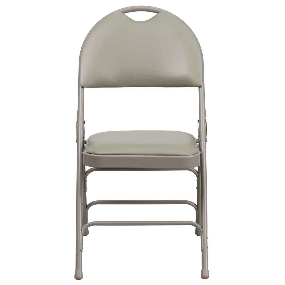 HERCULES Series Ultra-Premium Triple Braced Gray Vinyl Metal Folding Chair with Easy-Carry Handle