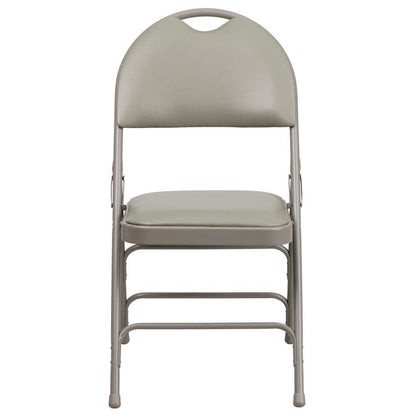 HERCULES Series Ultra-Premium Triple Braced Gray Vinyl Metal Folding Chair with Easy-Carry Handle