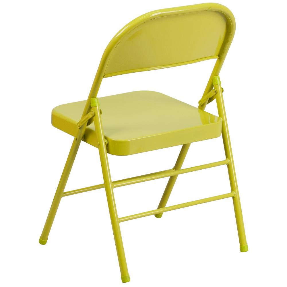 HERCULES COLORBURST Series Twisted Citron Triple Braced & Double Hinged Metal Folding Chair