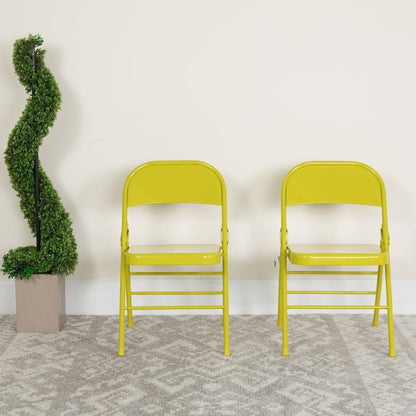 HERCULES COLORBURST Series Twisted Citron Triple Braced & Double Hinged Metal Folding Chair