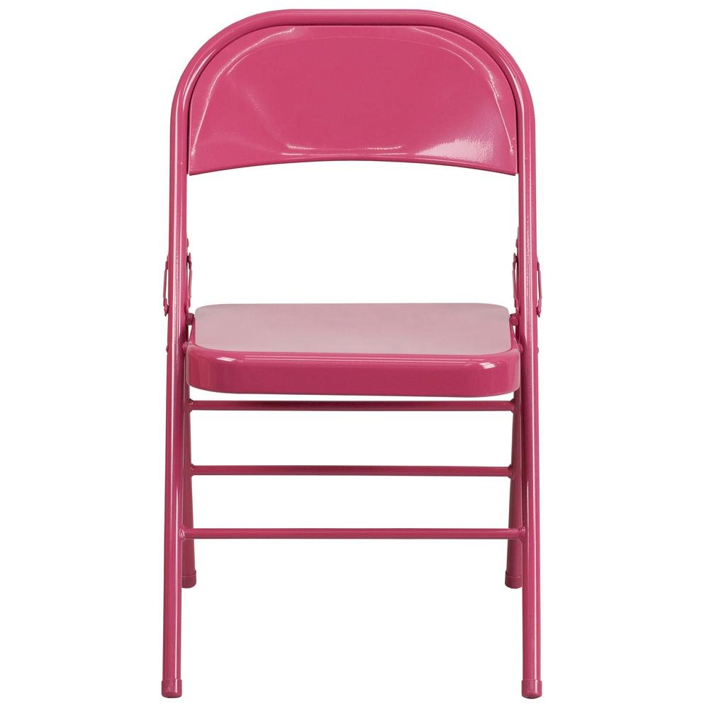 HERCULES COLORBURST Series Shockingly Fuchsia Triple Braced & Double Hinged Metal Folding Chair