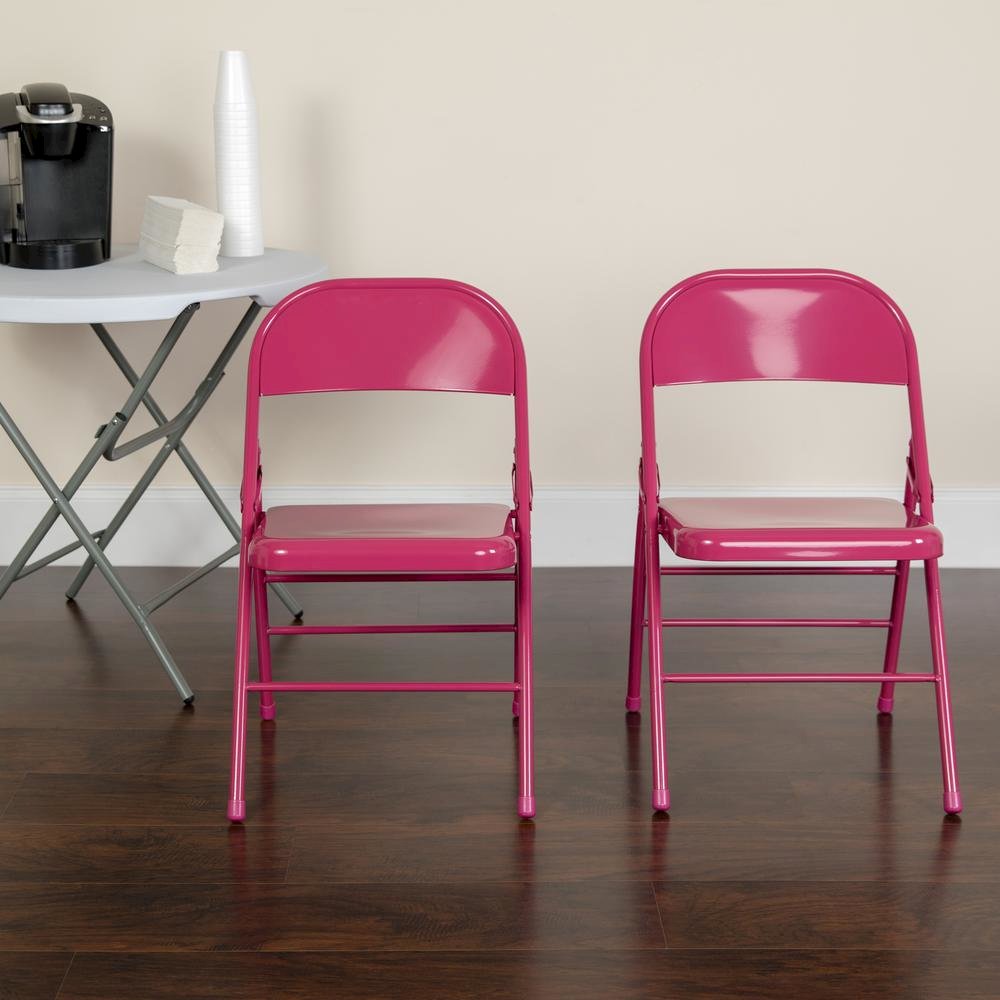 HERCULES COLORBURST Series Shockingly Fuchsia Triple Braced & Double Hinged Metal Folding Chair