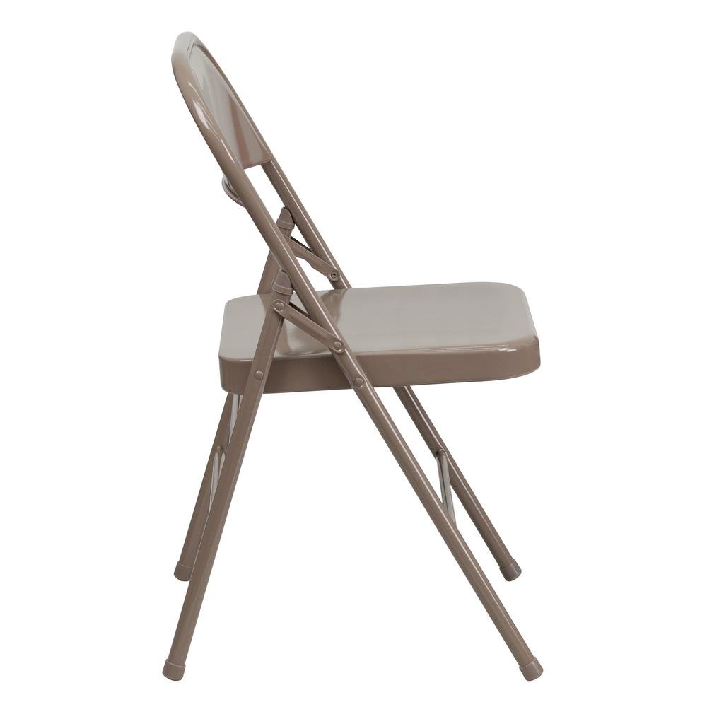 HERCULES Series Triple Braced & Double Hinged Beige Metal Folding Chair