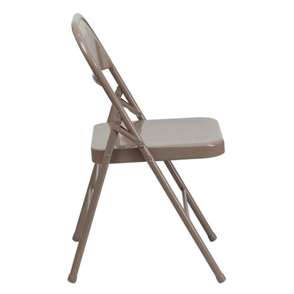 HERCULES Series Triple Braced & Double Hinged Beige Metal Folding Chair