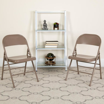 HERCULES Series Triple Braced & Double Hinged Beige Metal Folding Chair
