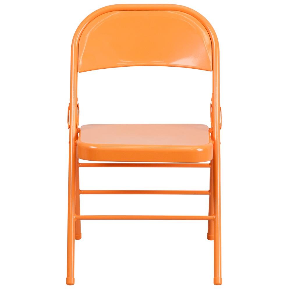 HERCULES COLORBURST Series Orange Marmalade Triple Braced & Double Hinged Metal Folding Chair