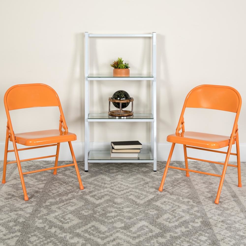 HERCULES COLORBURST Series Orange Marmalade Triple Braced & Double Hinged Metal Folding Chair