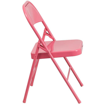 HERCULES COLORBURST Series Bubblegum Pink Triple Braced & Double Hinged Metal Folding Chair