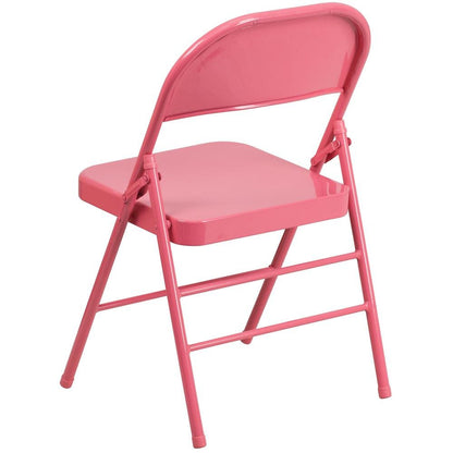 HERCULES COLORBURST Series Bubblegum Pink Triple Braced & Double Hinged Metal Folding Chair