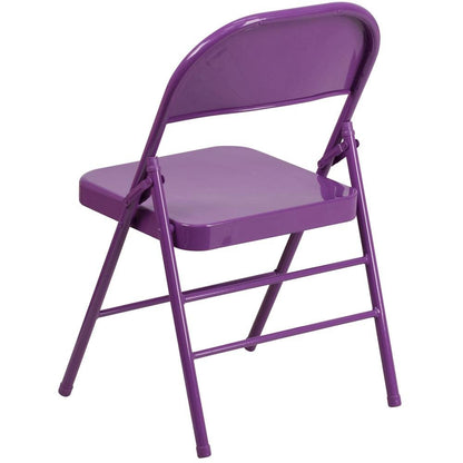 HERCULES COLORBURST Series Impulsive Purple Triple Braced & Double Hinged Metal Folding Chair