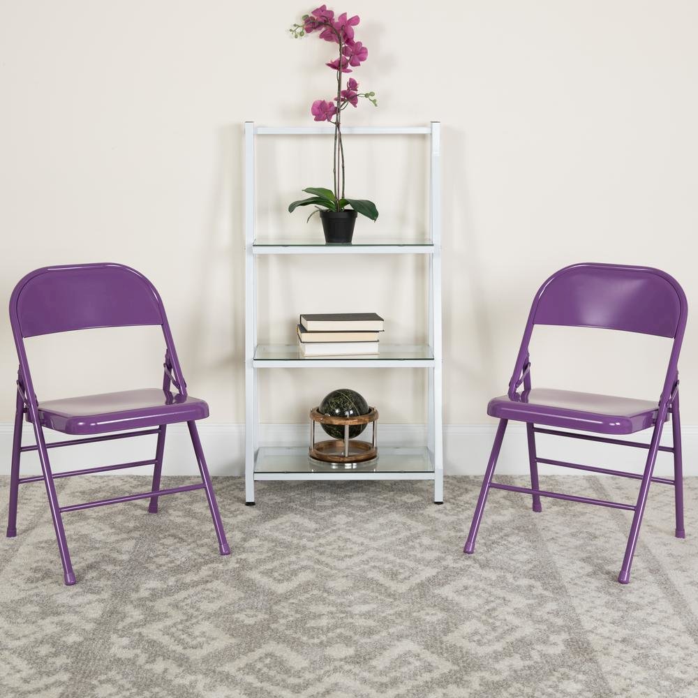 HERCULES COLORBURST Series Impulsive Purple Triple Braced & Double Hinged Metal Folding Chair