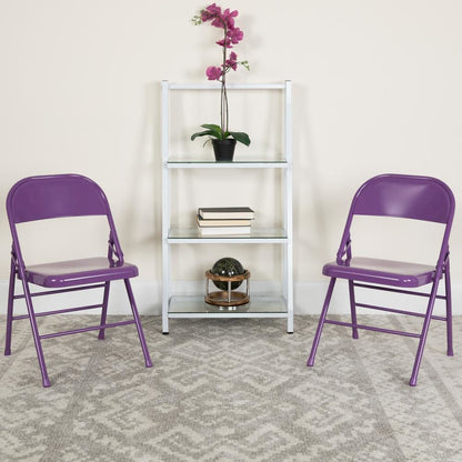 HERCULES COLORBURST Series Impulsive Purple Triple Braced & Double Hinged Metal Folding Chair