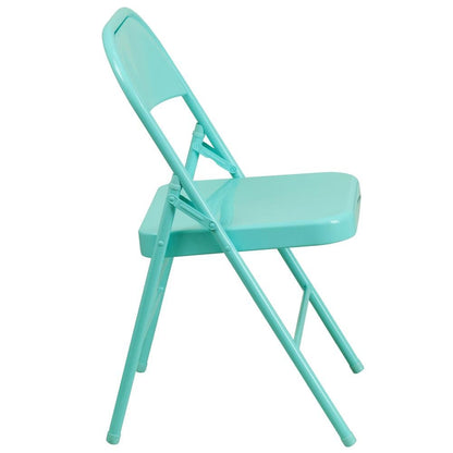 HERCULES COLORBURST Series Tantalizing Teal Triple Braced & Double Hinged Metal Folding Chair